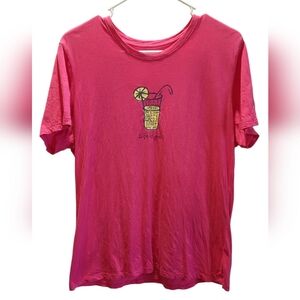 Life is Good T-Shirt Womans Large Pink Summer Beverage Classic Fit Comfort